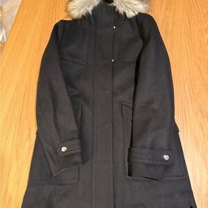Ann Taylor Black Utility Jacket with Faux Fur Trim